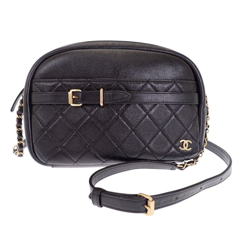 Chanel Camera Bag Lambskin Leather Quilted CC Logo Black Vintage Gold Mini Party