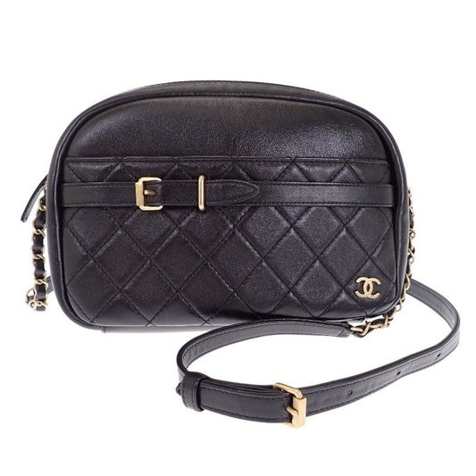 Chanel Camera Bag Lambskin Leather Quilted CC Logo Black Vintage Gold Mini Party
