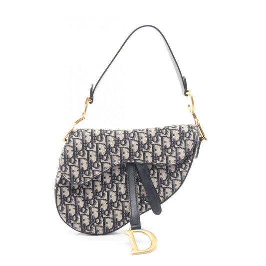 Dior Saddle Bag Oblique Beige Navy Canvas Leather