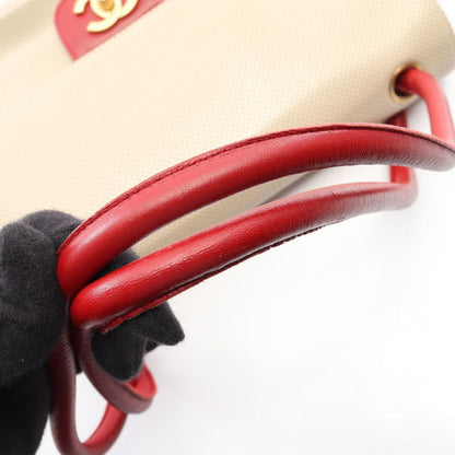 Chanel Shoulder Bag CC Logo Perforated Beige Red Leather Turnlock — view 9