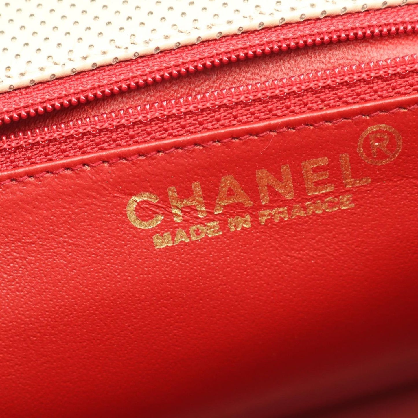 Chanel Shoulder Bag CC Logo Perforated Beige Red Leather Turnlock — view 4