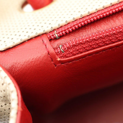 Chanel Shoulder Bag CC Logo Perforated Beige Red Leather Turnlock — view 6