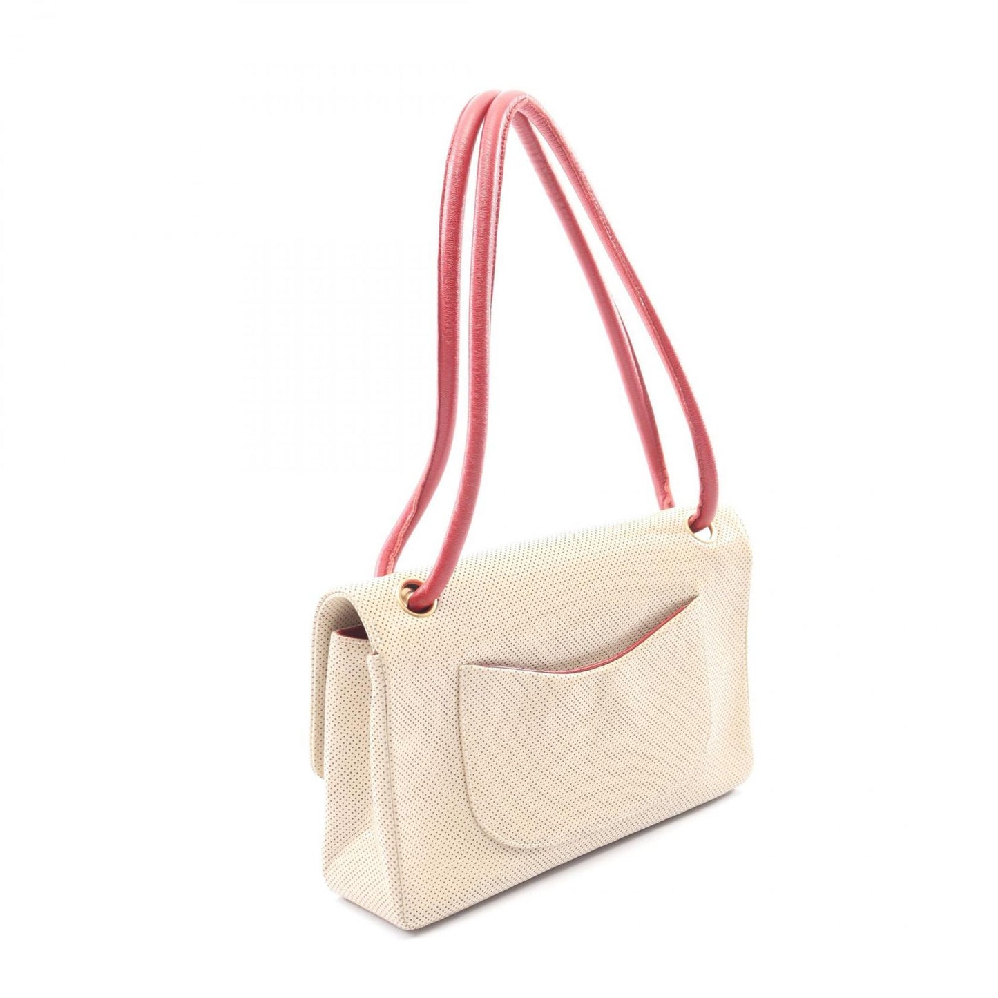 Chanel Shoulder Bag CC Logo Perforated Beige Red Leather Turnlock — view 2
