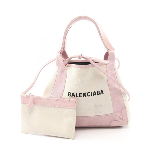 Balenciaga Handbag Navy Cabas XS 2-Way White Pink Canvas Leather