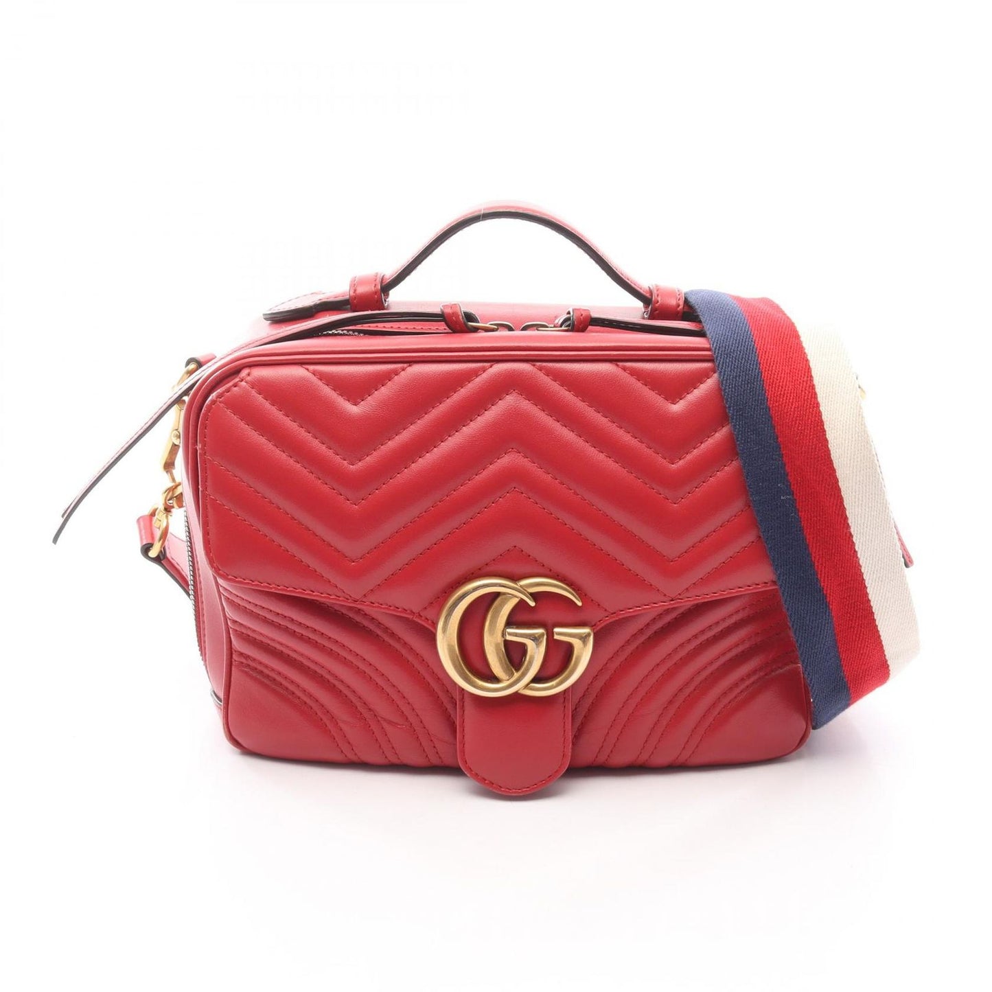 Gucci Handbag GG Marmont Top Handle Bag 2-Way Red Leather Shoulder
