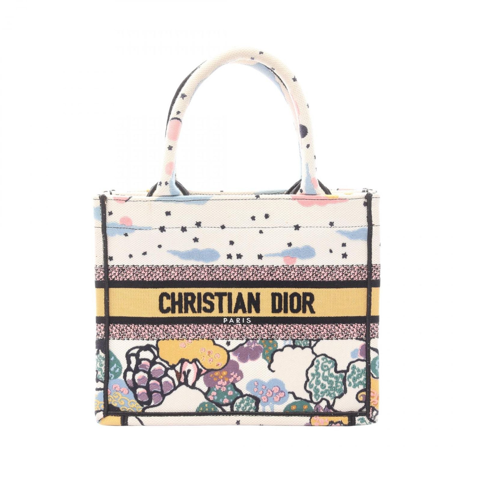 Dior Tote Book Small Ivory Yellow Pink Canvas