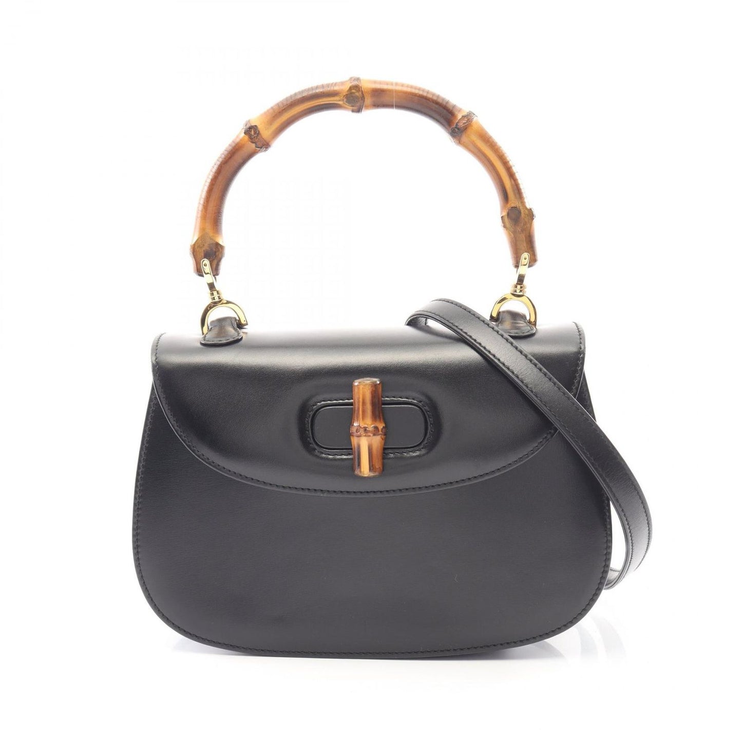 Gucci Handbag Bamboo 2-Way Black Leather Shoulder