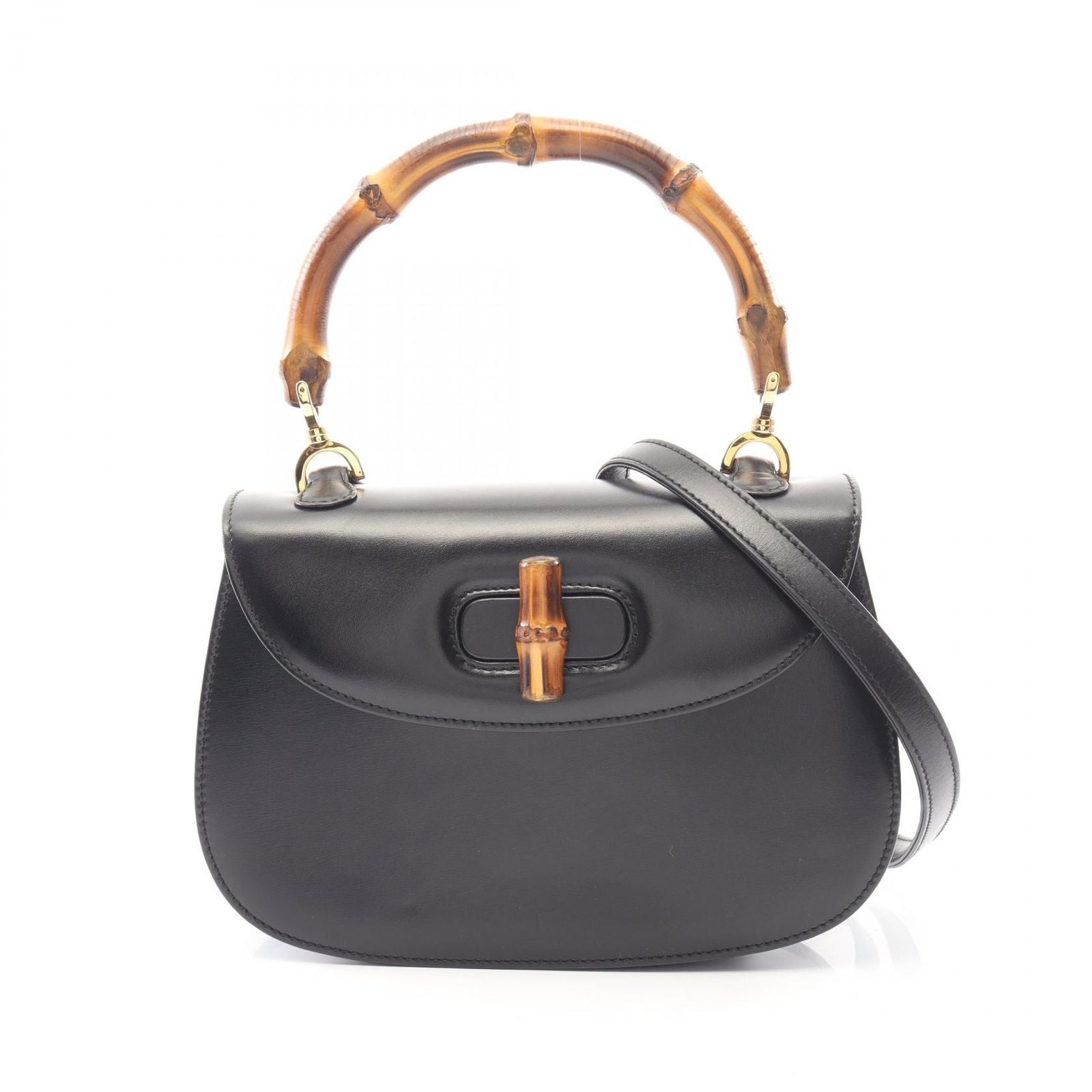 Gucci Handbag Bamboo 2-Way Black Leather Shoulder