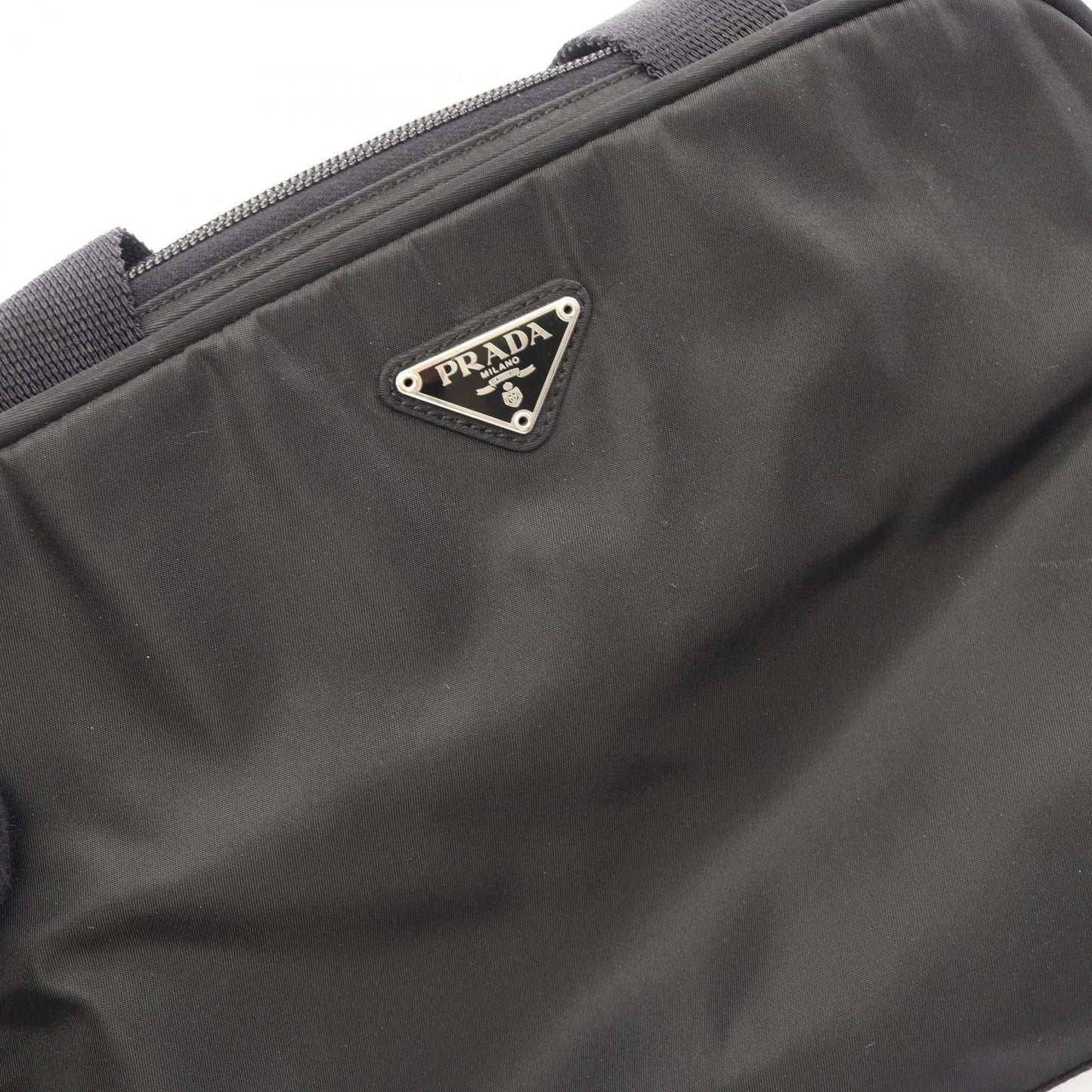 Prada Handbag Black Nylon Leather Line Angle Logo — view 8