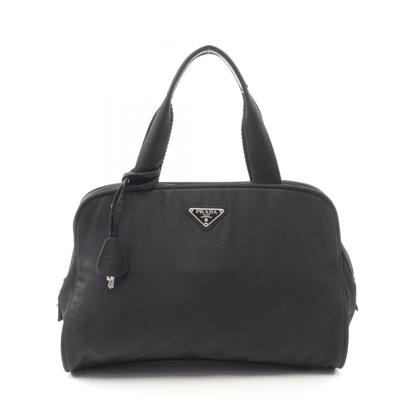Prada Handbag Black Nylon Leather Line Angle Logo