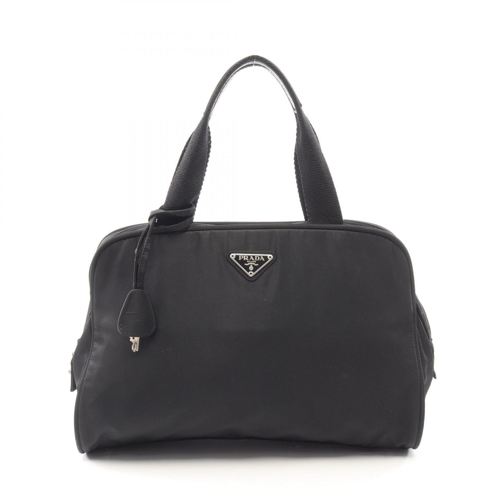 Prada Handbag Black Nylon Leather Line Angle Logo