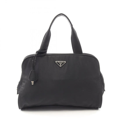Prada Handbag Black Nylon Leather Line Angle Logo