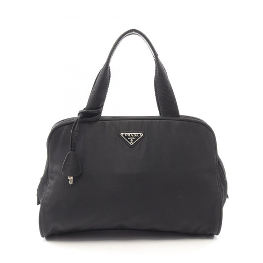 Prada Handbag Black Nylon Leather Line Angle Logo