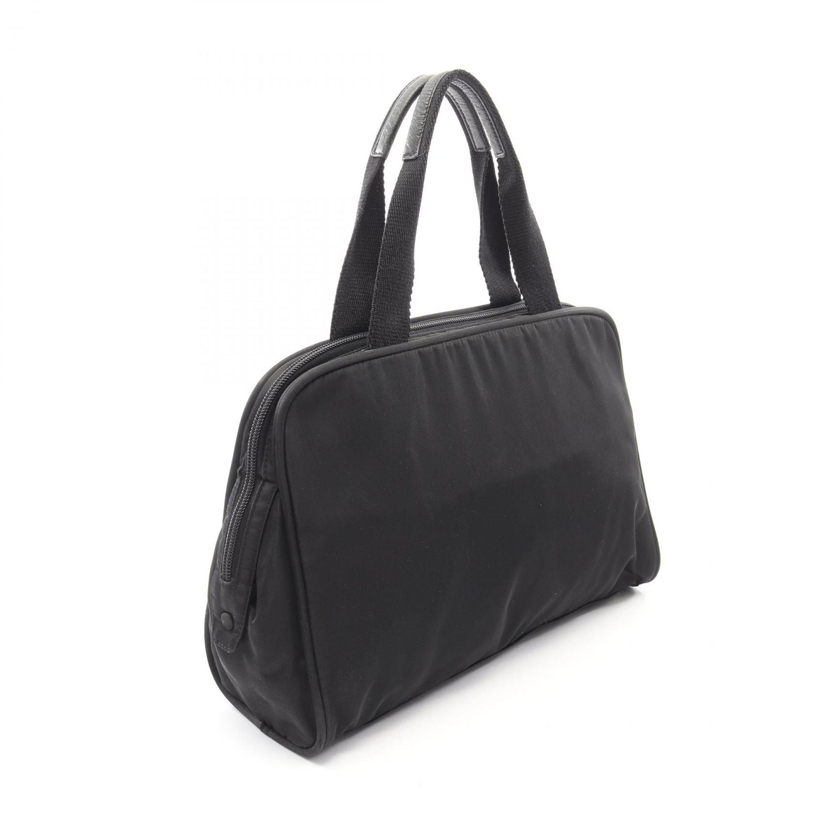 Prada Handbag Black Nylon Leather Line Angle Logo — view 2