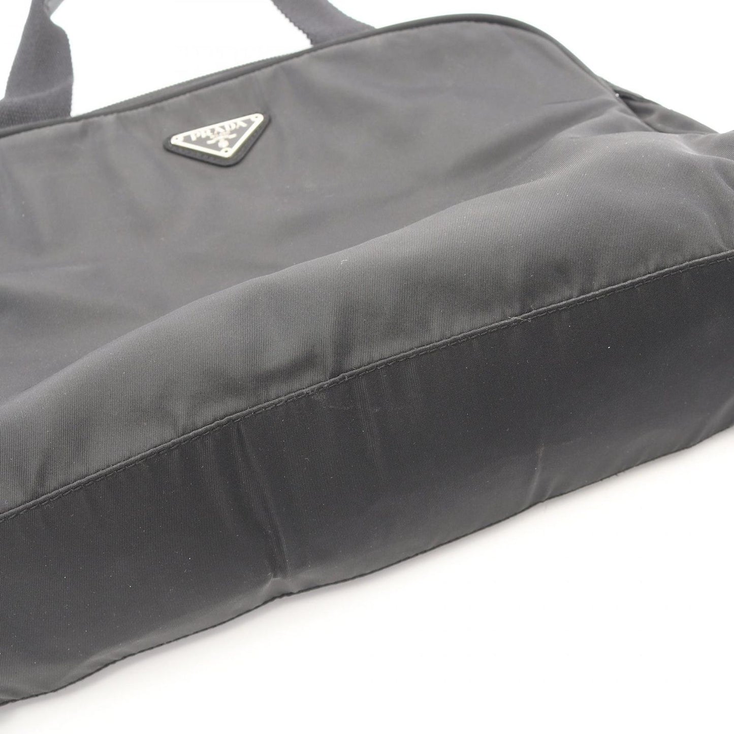 Prada Handbag Black Nylon Leather Line Angle Logo — view 6