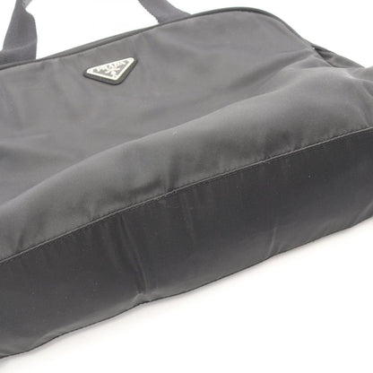 Prada Handbag Black Nylon Leather Line Angle Logo — view 6