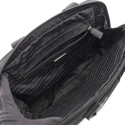 Prada Handbag Black Nylon Leather Line Angle Logo — view 3