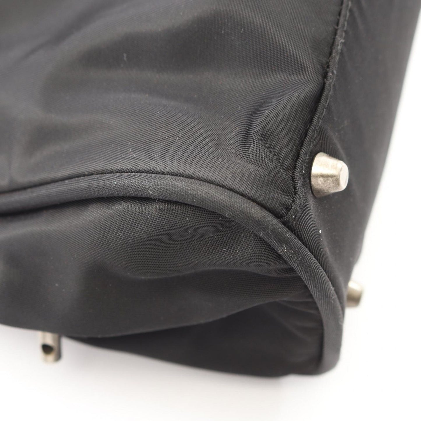 Prada Handbag Black Nylon Leather Line Angle Logo — view 7