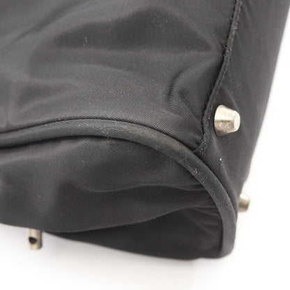 Prada Handbag Black Nylon Leather Line Angle Logo — view 7