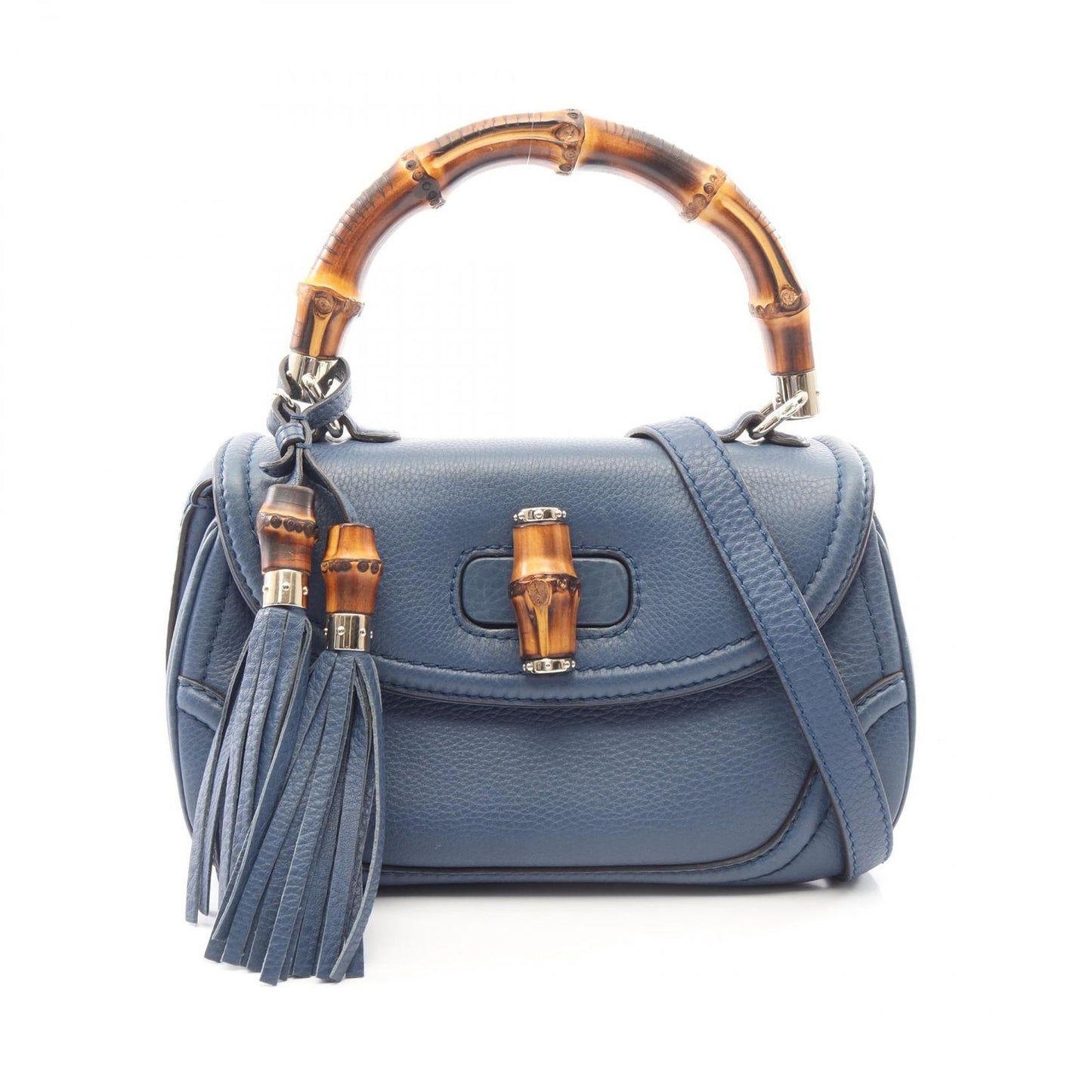 Gucci Handbag New Bamboo 2-Way Blue Leather Hand