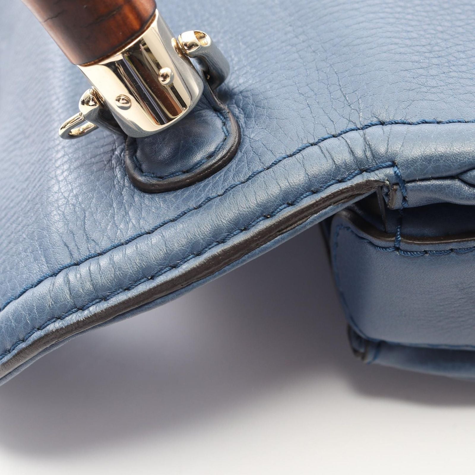 Gucci Handbag New Bamboo 2-Way Blue Leather Hand — view 8