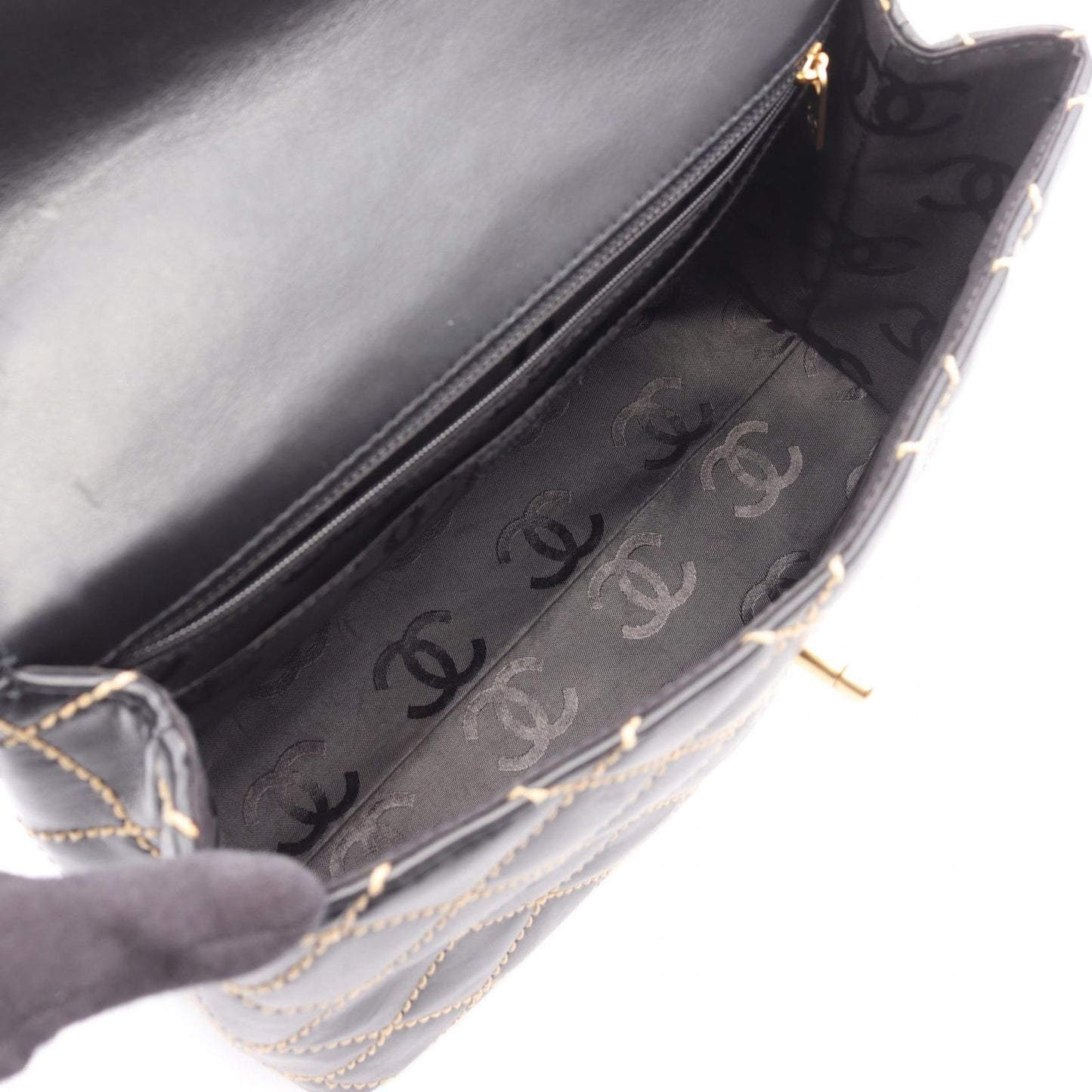 Chanel Handbag Wild Stitch Top Handle Black Leather — view 3