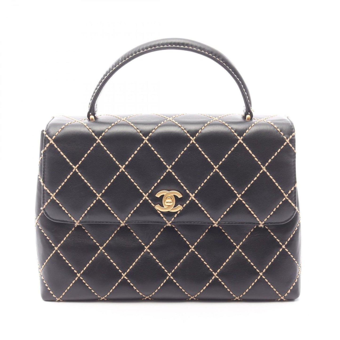 Chanel Handbag Wild Stitch Top Handle Black Leather