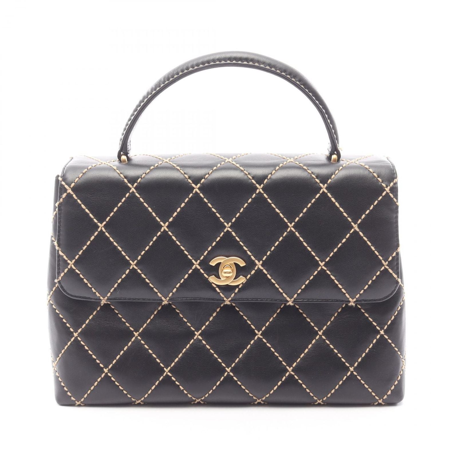 Chanel Handbag Wild Stitch Top Handle Black Leather