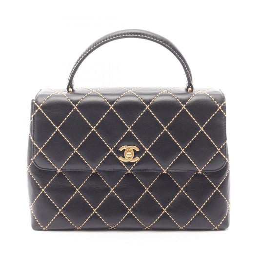 Chanel Handbag Wild Stitch Top Handle Black Leather