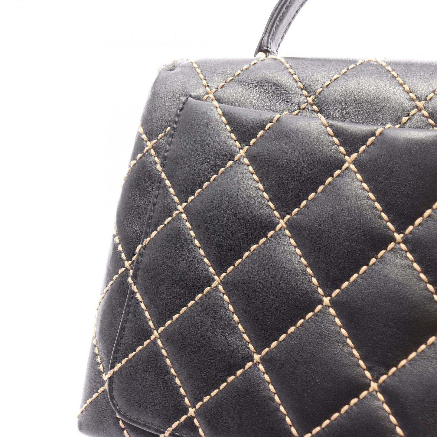 Chanel Handbag Wild Stitch Top Handle Black Leather — view 9