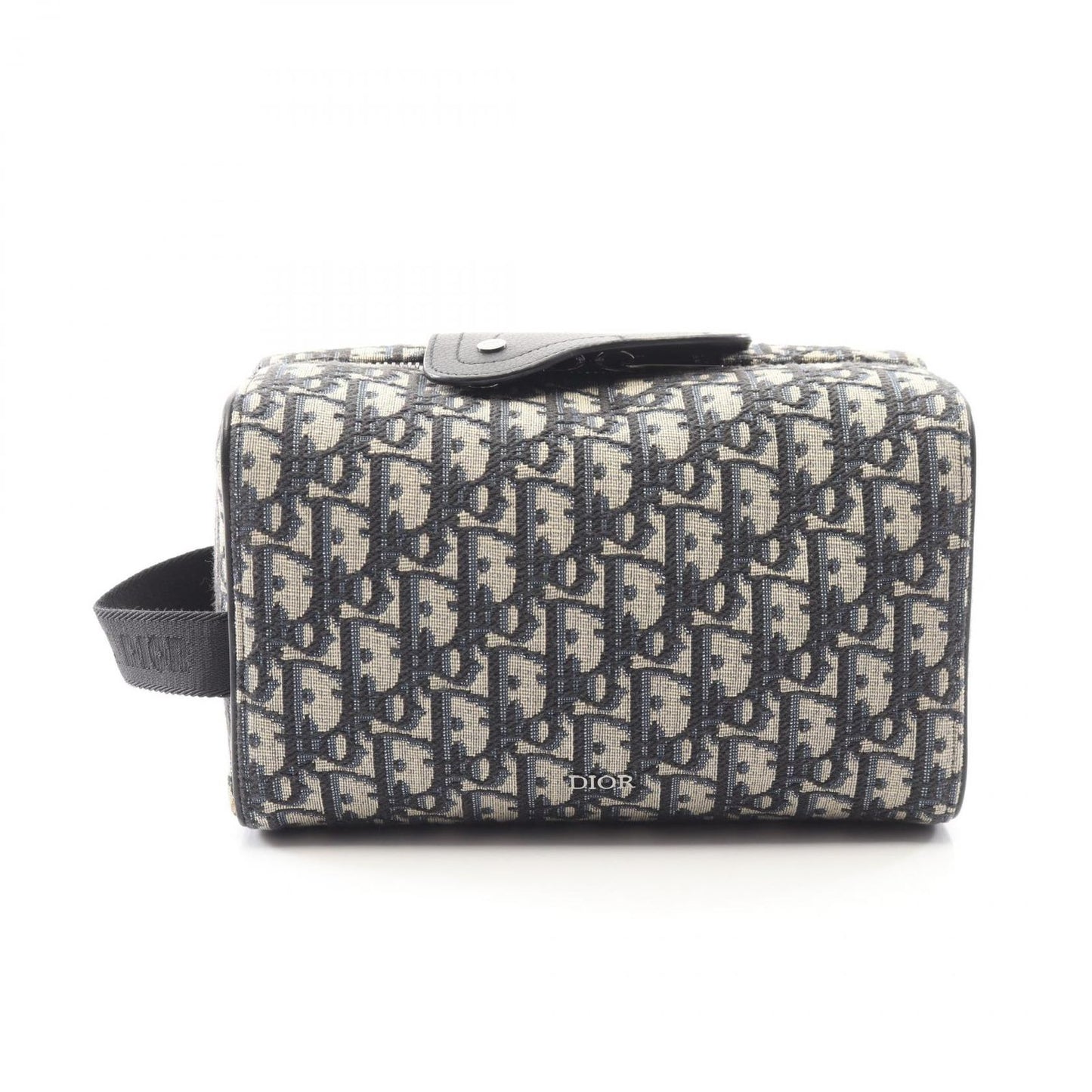 Dior Clutch Rango White Jacquard Navy Canvas Leather Blue Toiletries Case
