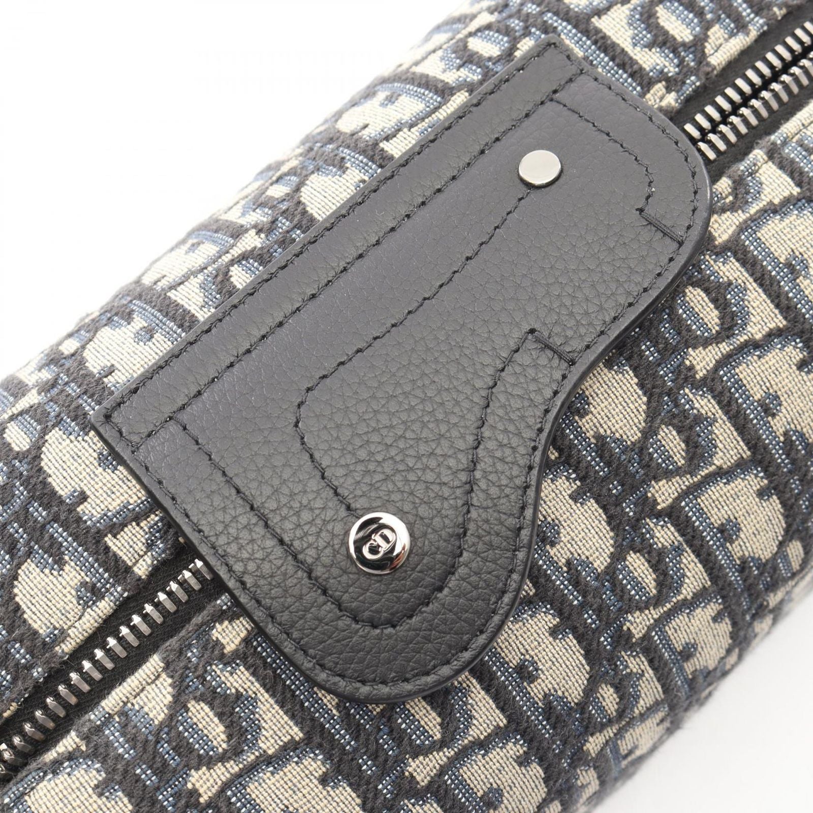 Dior Clutch Rango White Jacquard Navy Canvas Leather Blue Toiletries Case — view 7