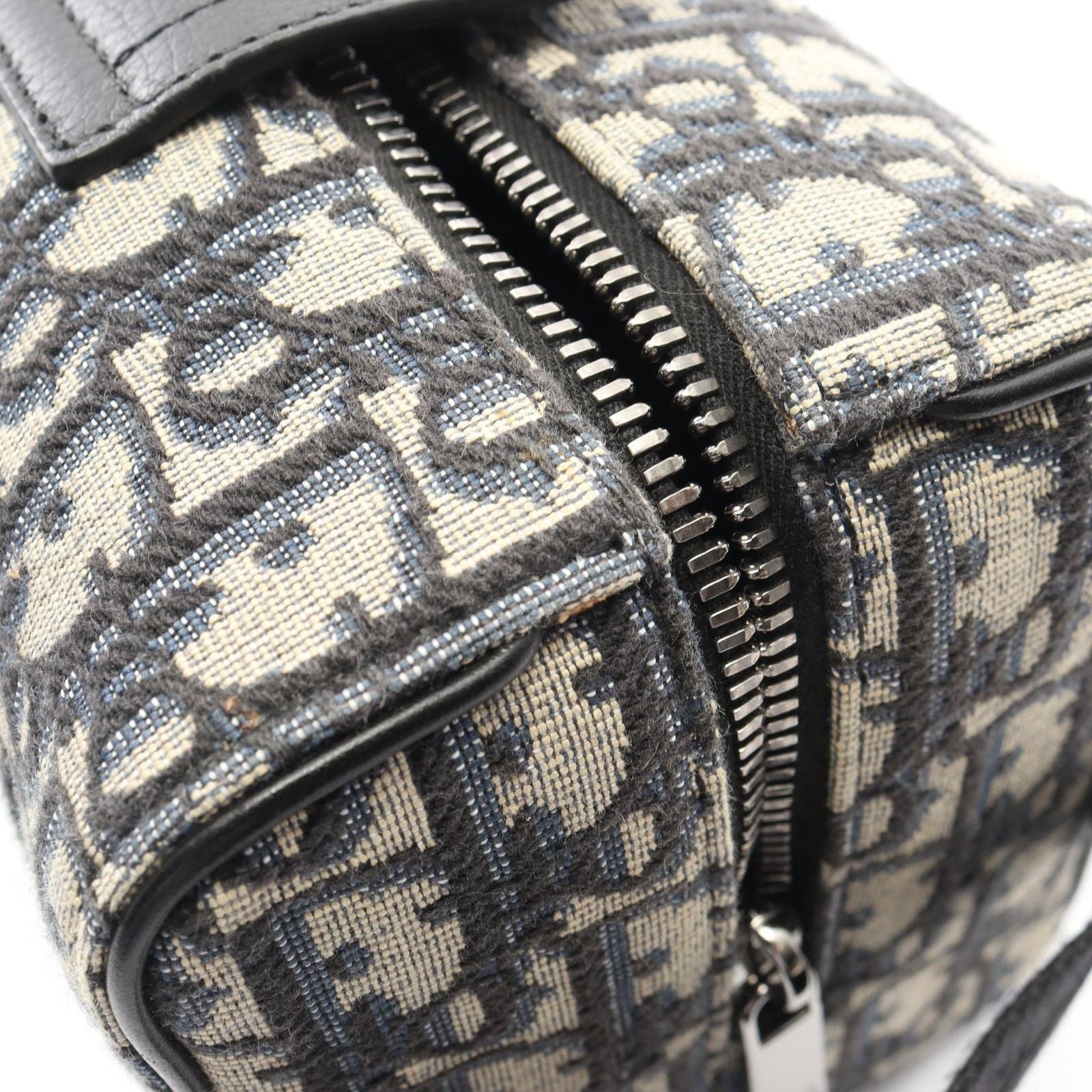 Dior Clutch Rango White Jacquard Navy Canvas Leather Blue Toiletries Case — view 9