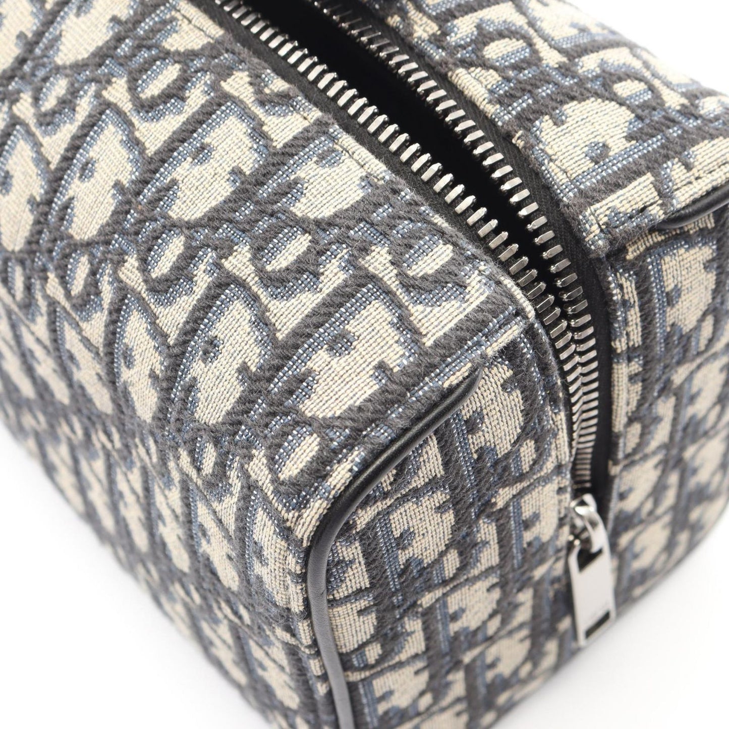 Dior Clutch Rango White Jacquard Navy Canvas Leather Blue Toiletries Case — view 6