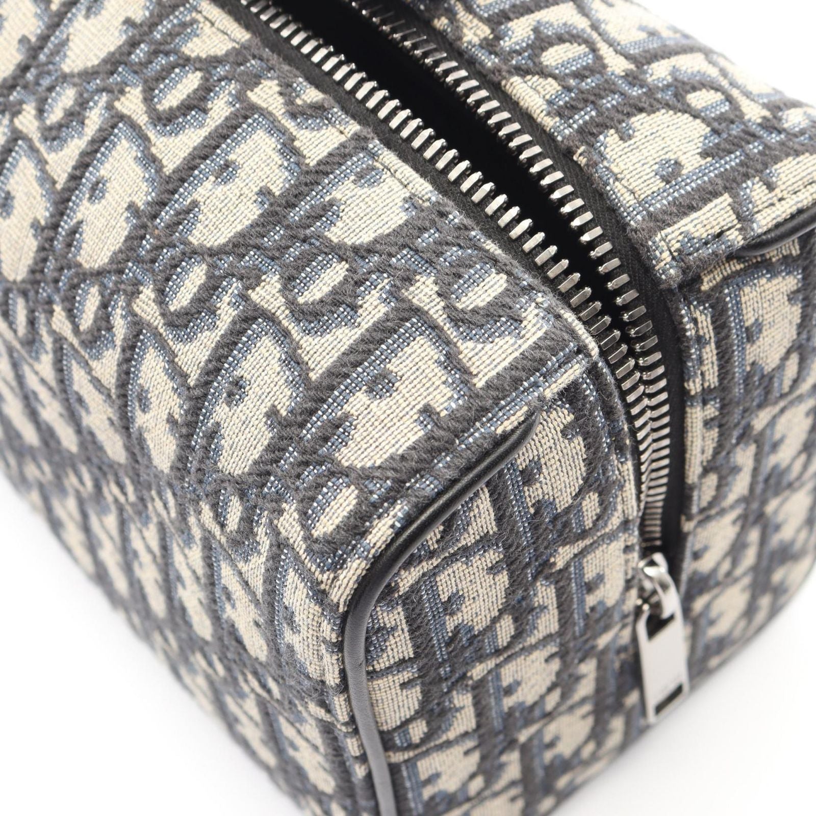 Dior Clutch Rango White Jacquard Navy Canvas Leather Blue Toiletries Case — view 6