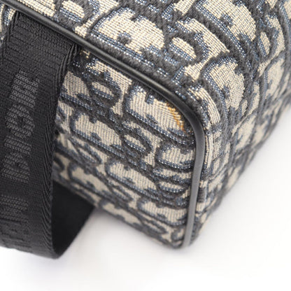 Dior Clutch Rango White Jacquard Navy Canvas Leather Blue Toiletries Case — view 5