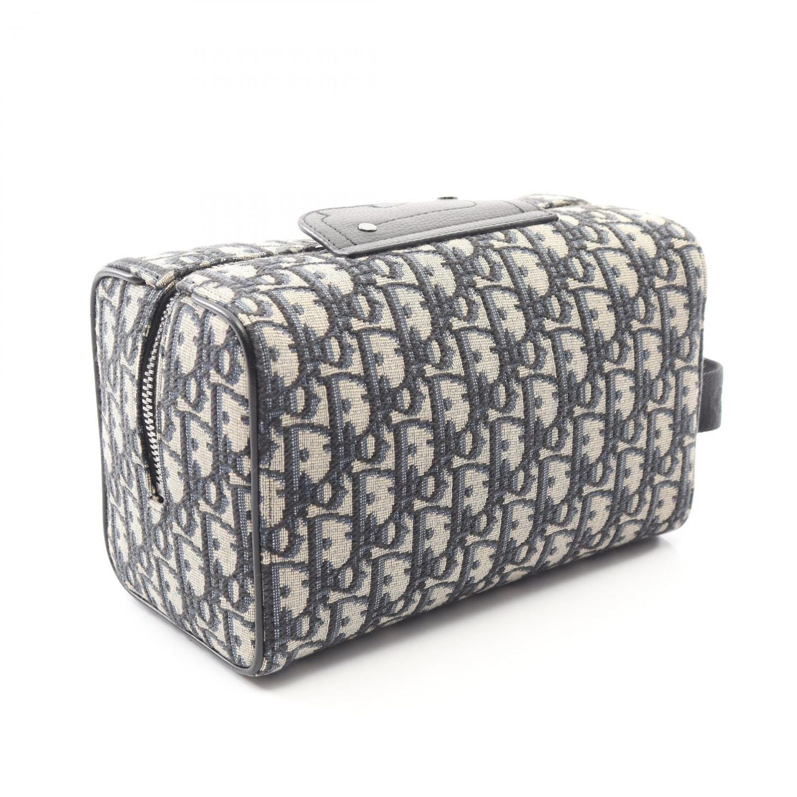 Dior Clutch Rango White Jacquard Navy Canvas Leather Blue Toiletries Case — view 2