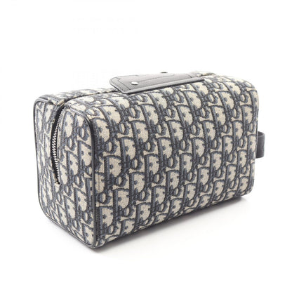 Dior Clutch Rango White Jacquard Navy Canvas Leather Blue Toiletries Case — view 2