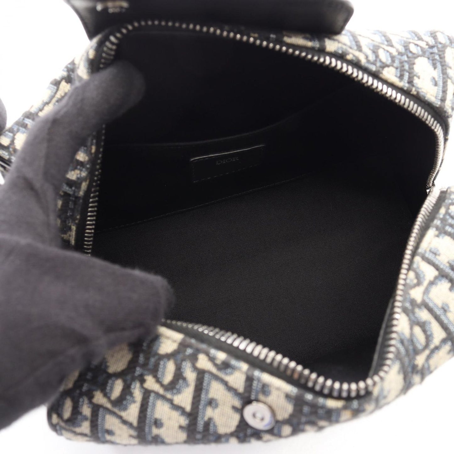 Dior Clutch Rango White Jacquard Navy Canvas Leather Blue Toiletries Case — view 3