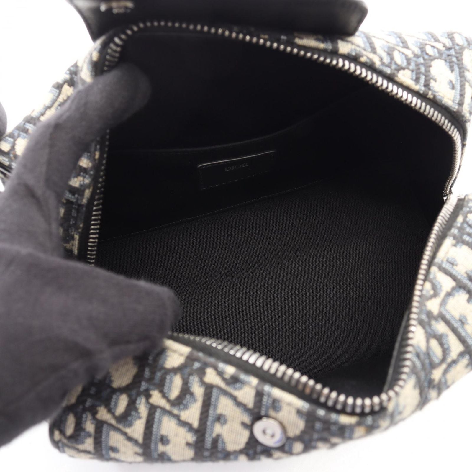 Dior Clutch Rango White Jacquard Navy Canvas Leather Blue Toiletries Case — view 3