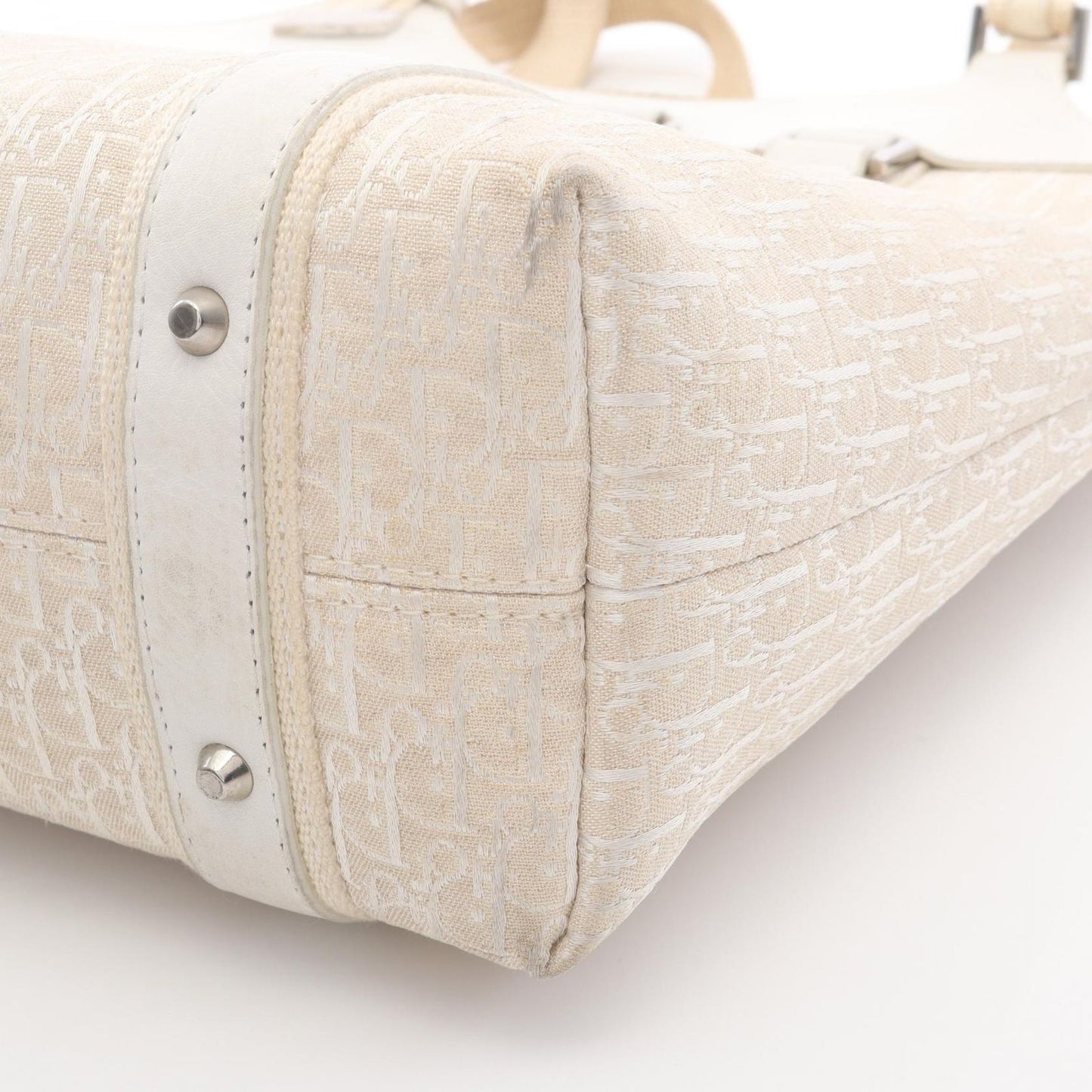 Dior Handbag Strips Tosic Trotter Ivory Canvas Leather Tote — view 6