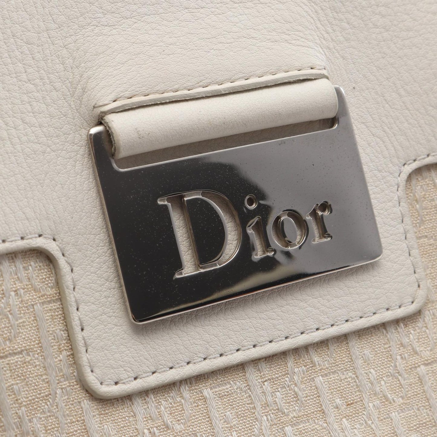 Dior Handbag Strips Tosic Trotter Ivory Canvas Leather Tote — view 7