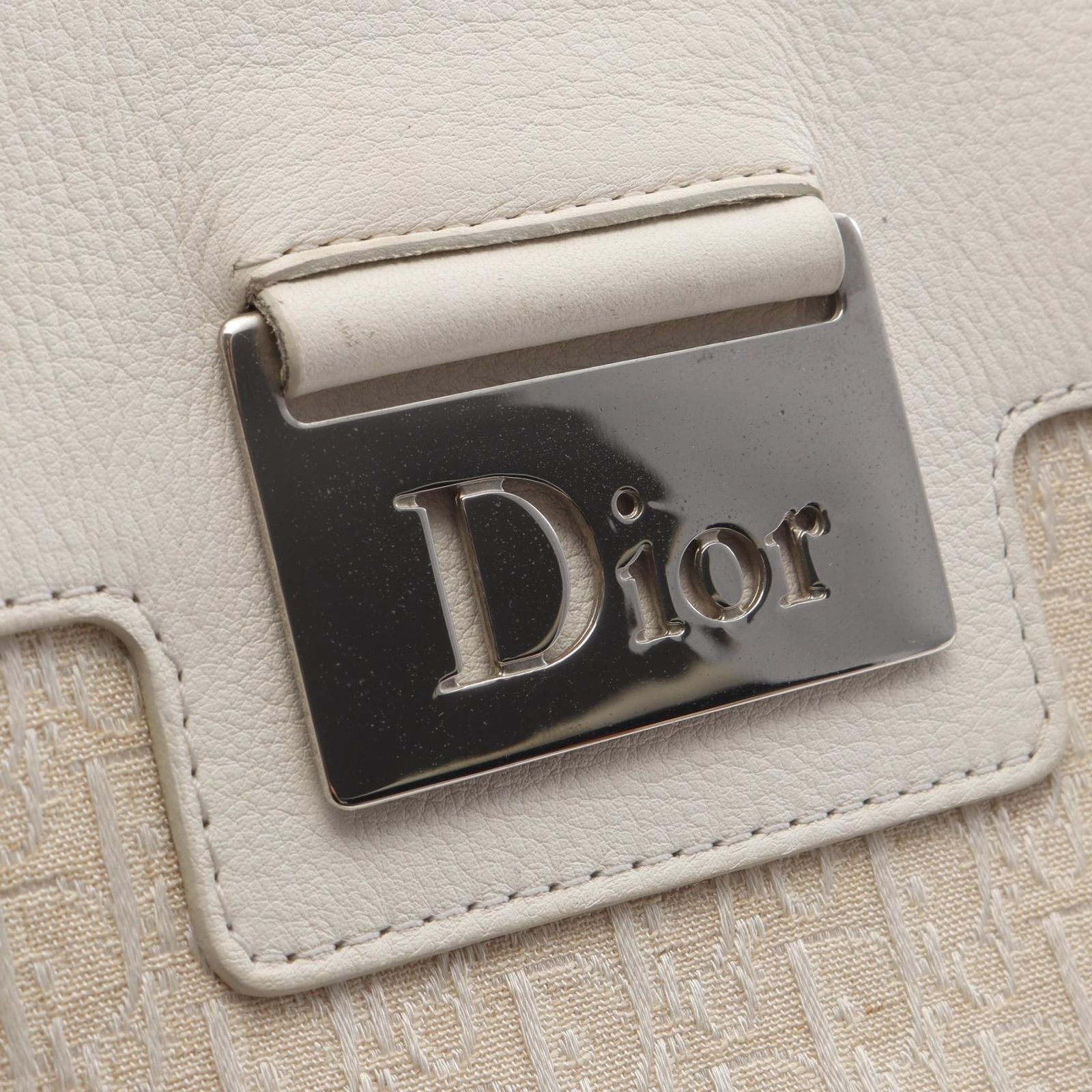 Dior Handbag Strips Tosic Trotter Ivory Canvas Leather Tote — view 7