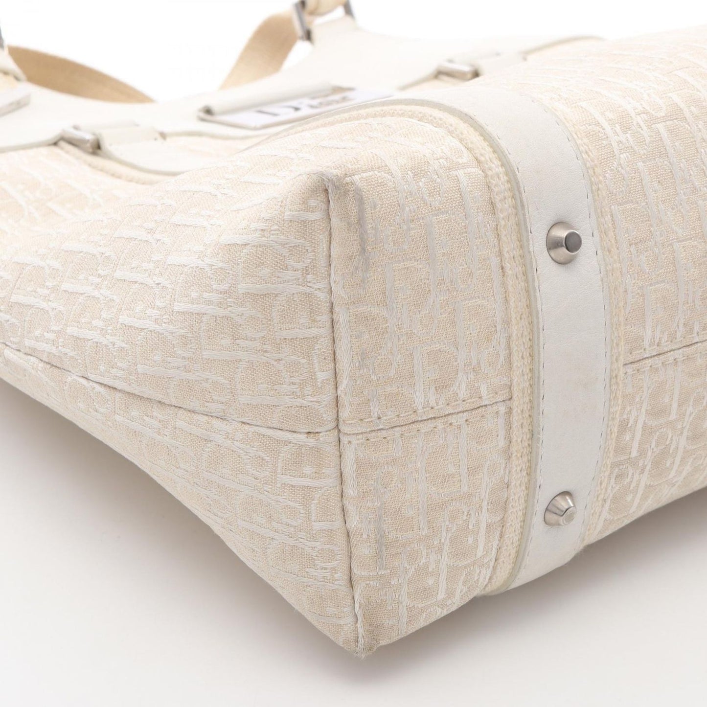 Dior Handbag Strips Tosic Trotter Ivory Canvas Leather Tote — view 5