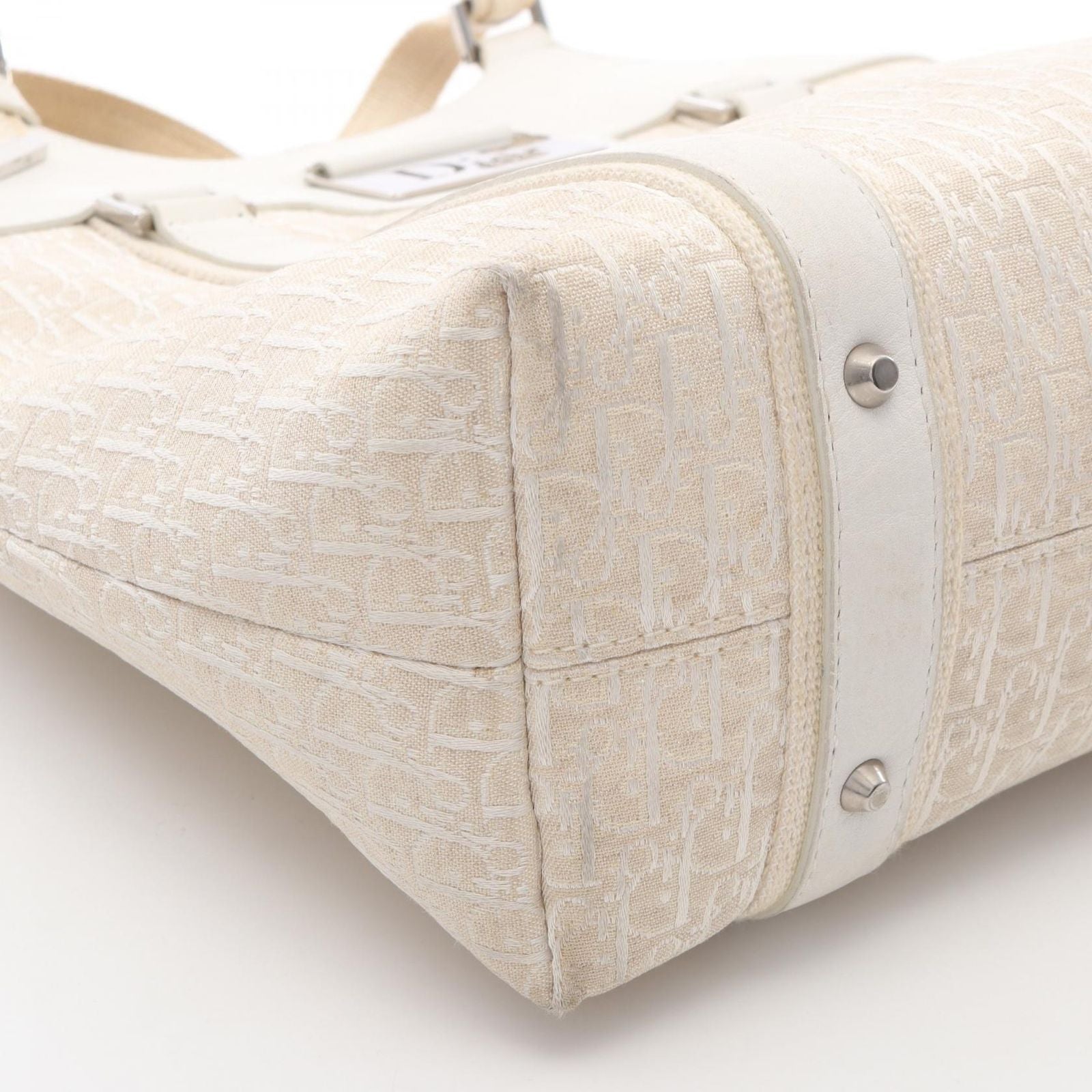 Dior Handbag Strips Tosic Trotter Ivory Canvas Leather Tote — view 5