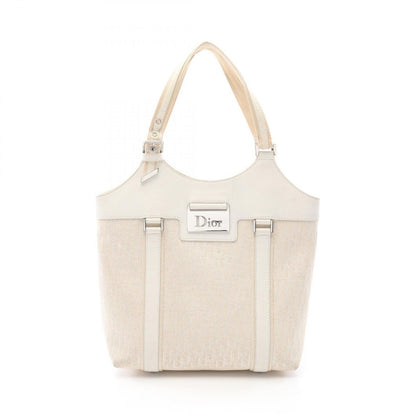 Dior Handbag Strips Tosic Trotter Ivory Canvas Leather Tote