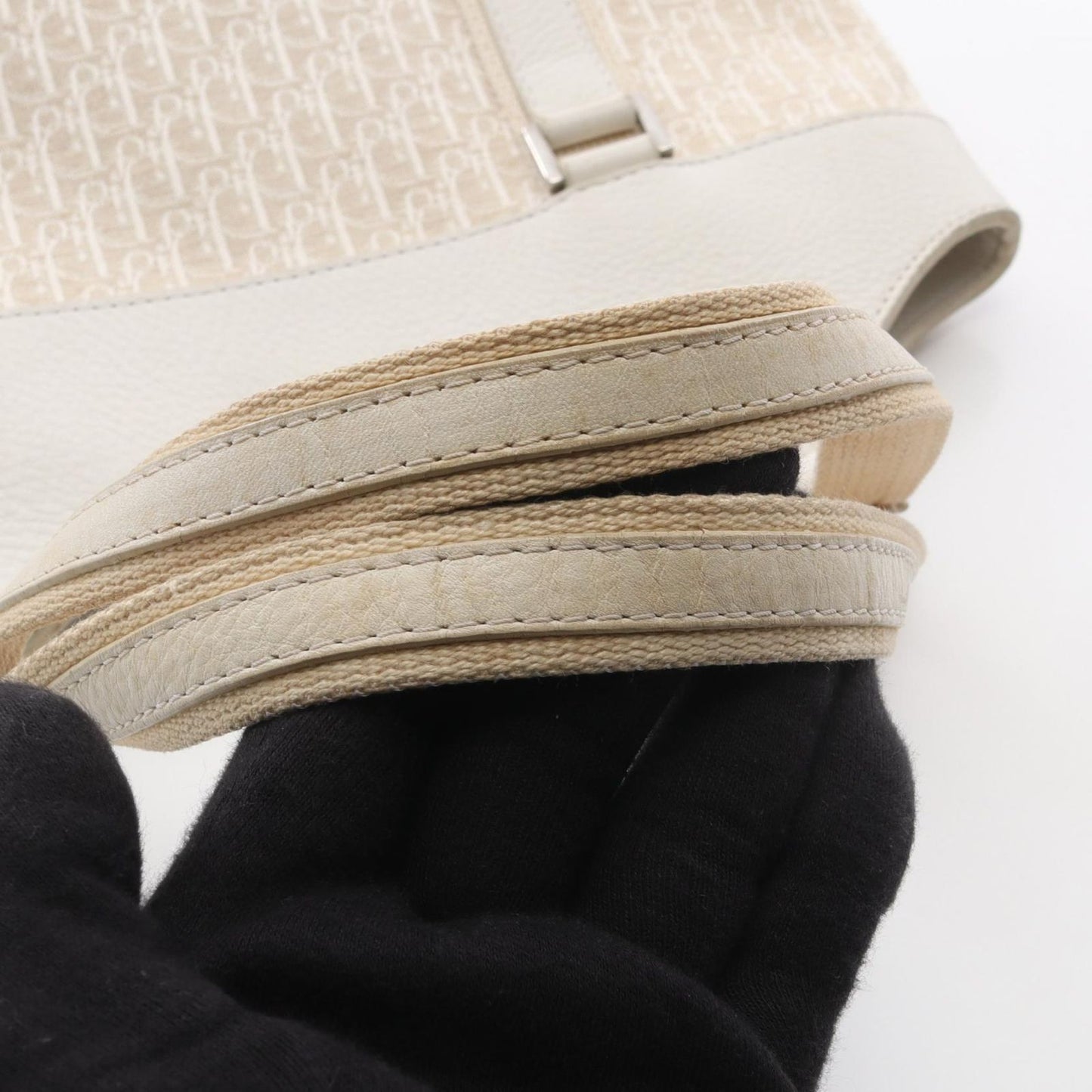 Dior Handbag Strips Tosic Trotter Ivory Canvas Leather Tote — view 9