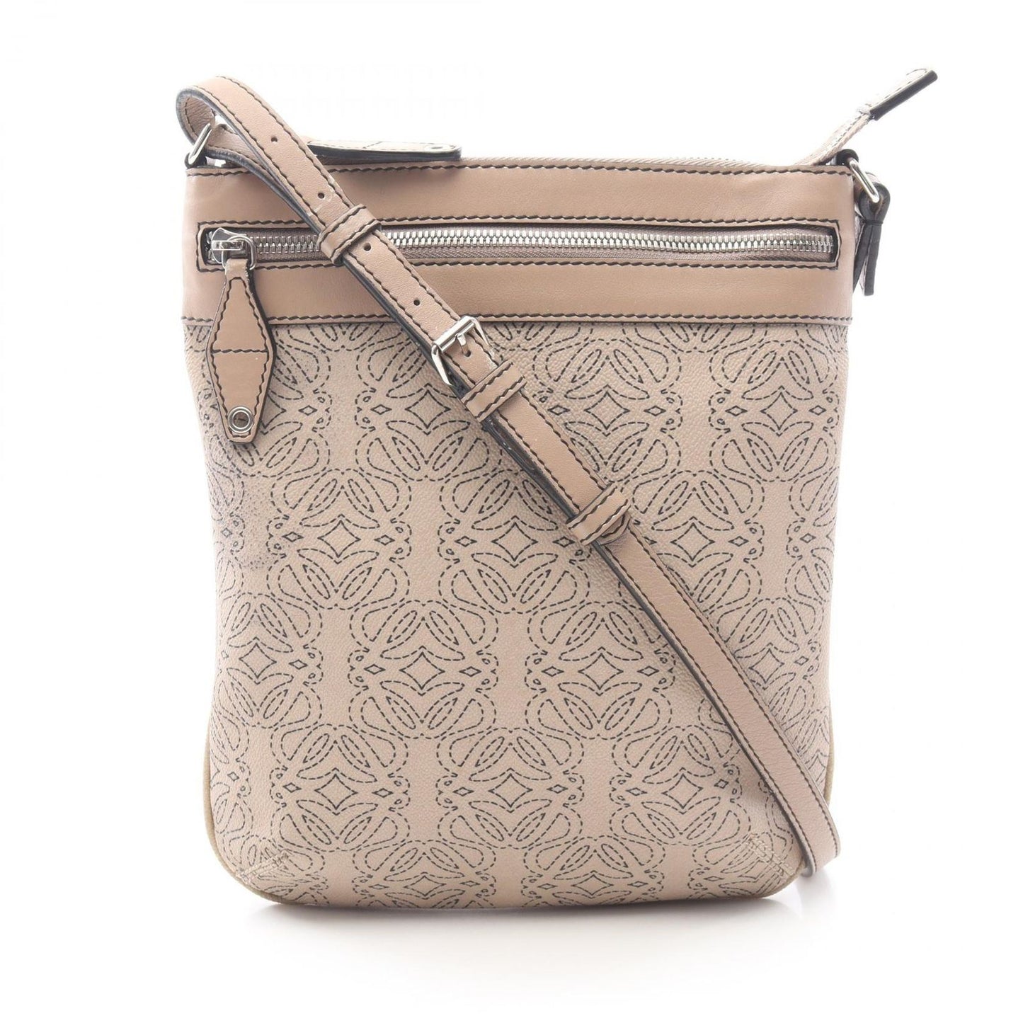 Loewe Shoulder Bag Anagram Beige Canvas Leather