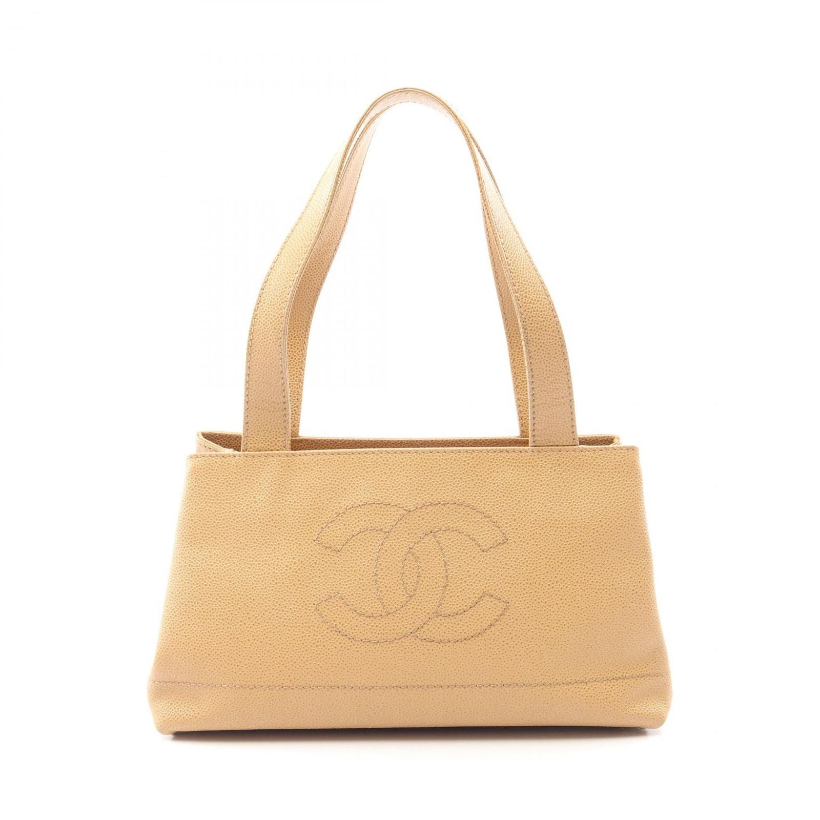 Chanel Tote CC Logo Beige Caviar Leather Handbag