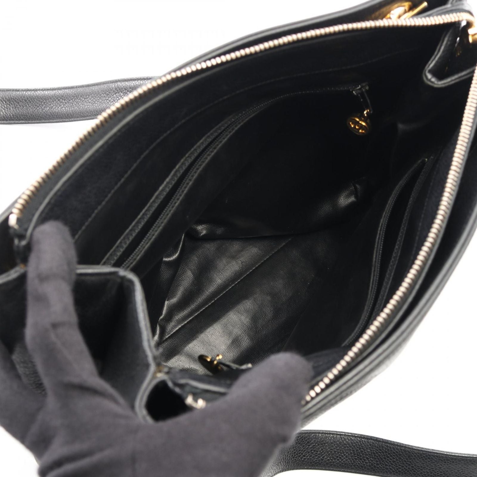 Chanel Tote CC Logo Black Caviar Leather CC Shoulder — view 3